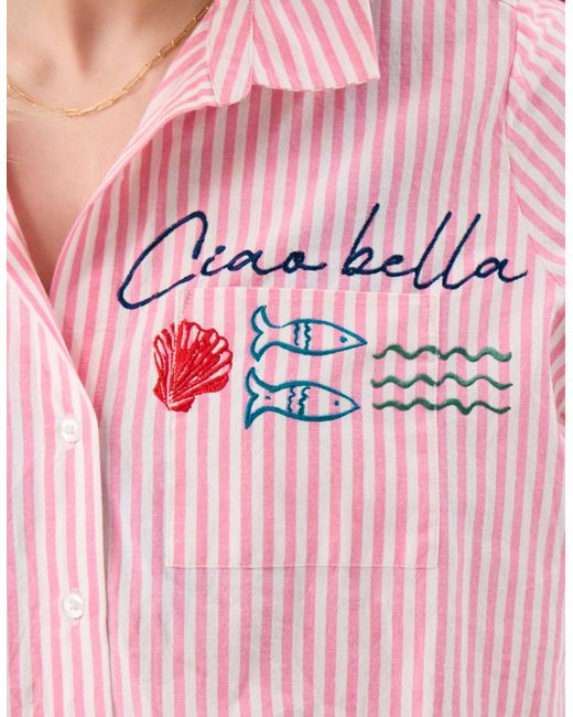 Accessorize Pink Ciao Bella Embroidered Stripe Shirt
