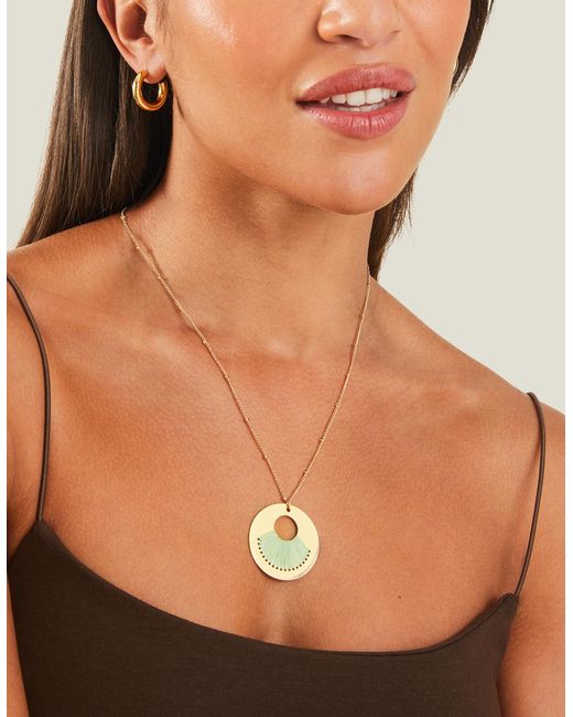 Accessorize Metallic Women's Green Raffia Inlay Circle Necklace
