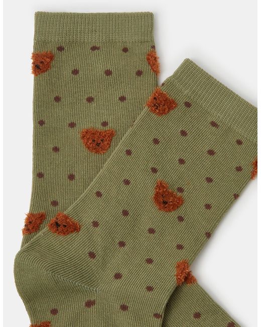 Accessorize Green Bear Print Socks