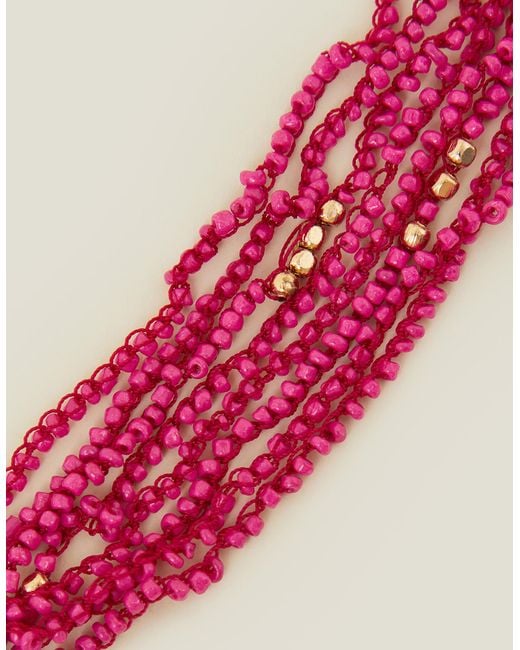 Accessorize Pink Women's Gold Layered Long Bead Necklace