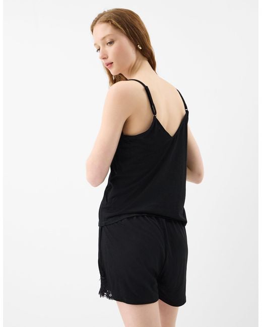 Accessorize Black Sleeveless Regular Lace Trim Super-Soft Pyjama Set