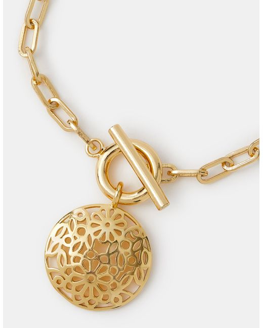 Accessorize Metallic 14Ct-Plated Filigree Charm T-Bar Bracelet