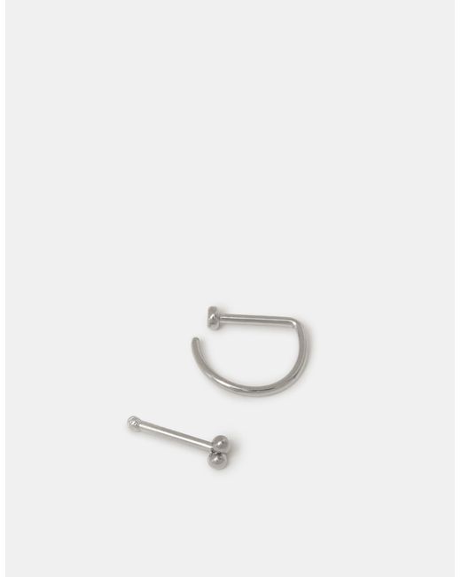 Accessorize White 2-Pack Titanium Nose Stud & Bar Ring
