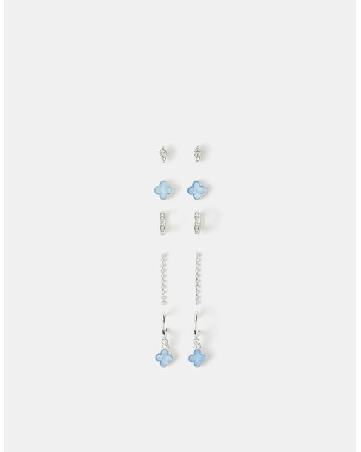 Accessorize White 5-Pack Clover Stud & Hoop Earrings