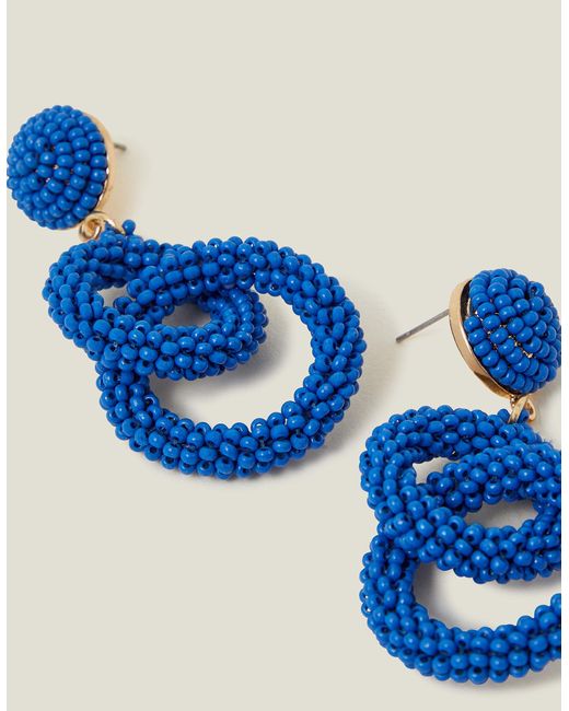 Accessorize Women's Blue Beaded Drop Hoop Earrings