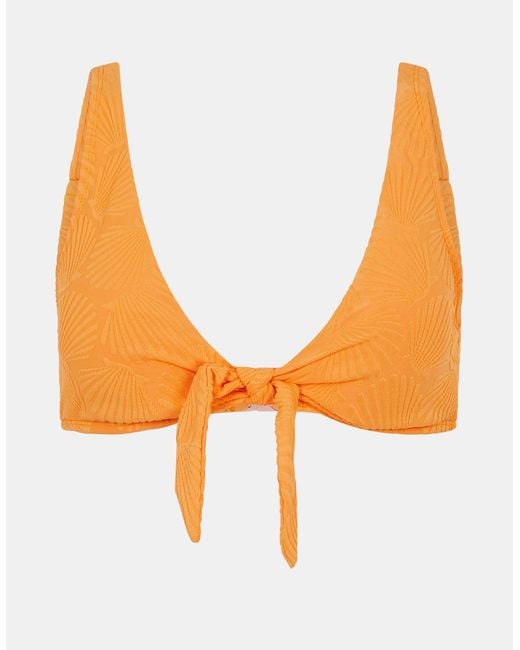 Accessorize Orange Shell Embossed Tie Bikini Top