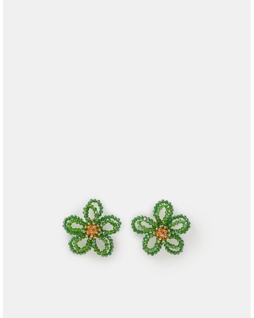 Accessorize Green Beaded Flower Stud Earrings