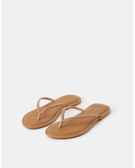 Accessorize White Diamanté Leather Flip Flops