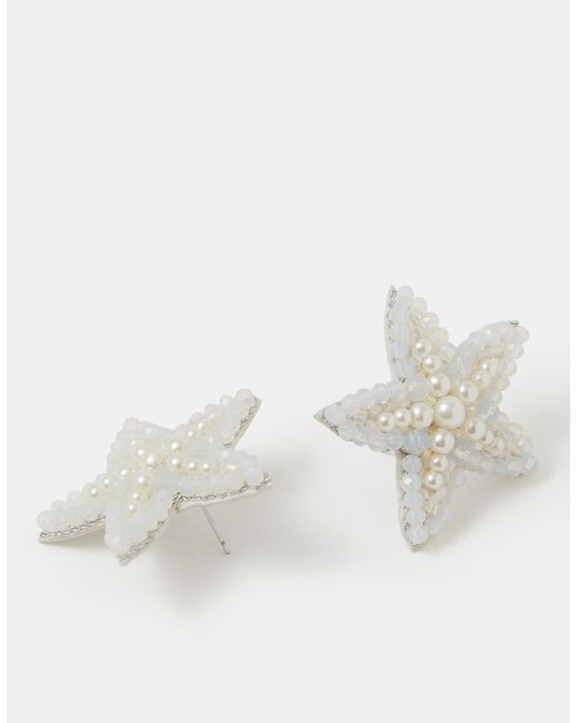 Accessorize White Beaded Starfish Statement Stud Earrings