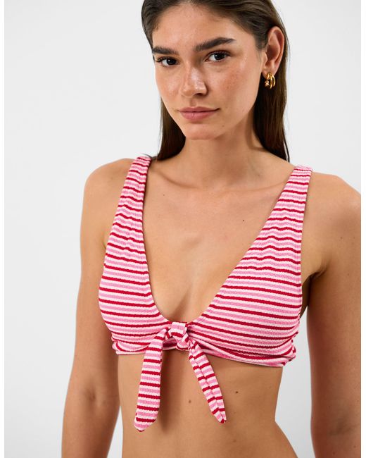 Accessorize Red Stripe Tie Front Bikini Top