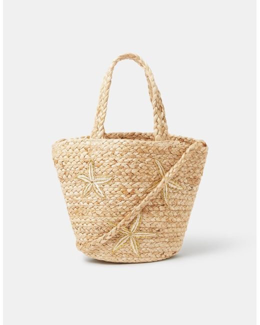 Accessorize Natural Starfish Embroidered Raffia Bag