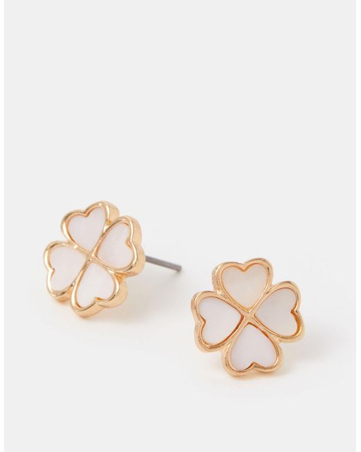 Accessorize Natural Lucky Clover Stud Earrings