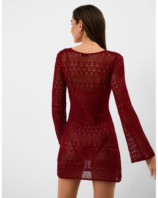 Accessorize Red Mini Long Sleeve Knitted Knit Beach Dress