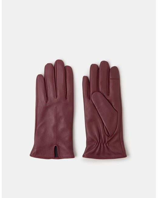 Accessorize Red Leather Fleece Lined Touchscreen Gloves, Size: S M