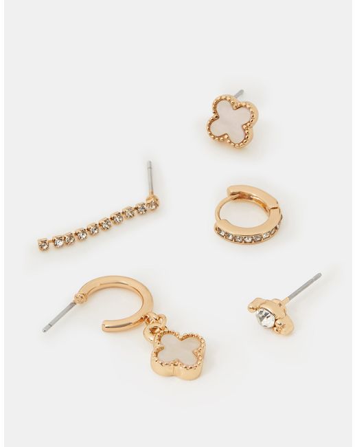 Accessorize White 5-Pack Pearl Clover Stud & Hoop Earrings