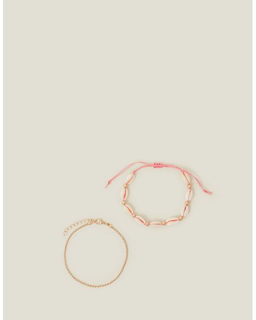 Accessorize Pink Women's Gold 2-pack Shell Friendship Anklets