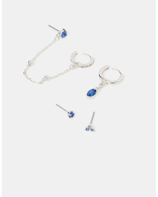 Accessorize White 4-Pack Stone Stud & Chain Hoop Earrings
