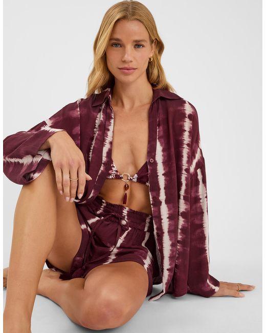 Accessorize Long Sleeve Beach Cover Up Shirt Collared Regular Tie Dye Viscose