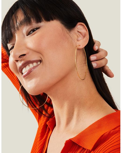 Accessorize Red 14Ct-Plated Large Thin Hoops