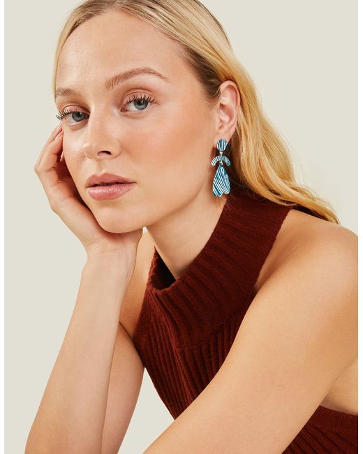Accessorize Women's Blue/white Print Mix Shape Earrings