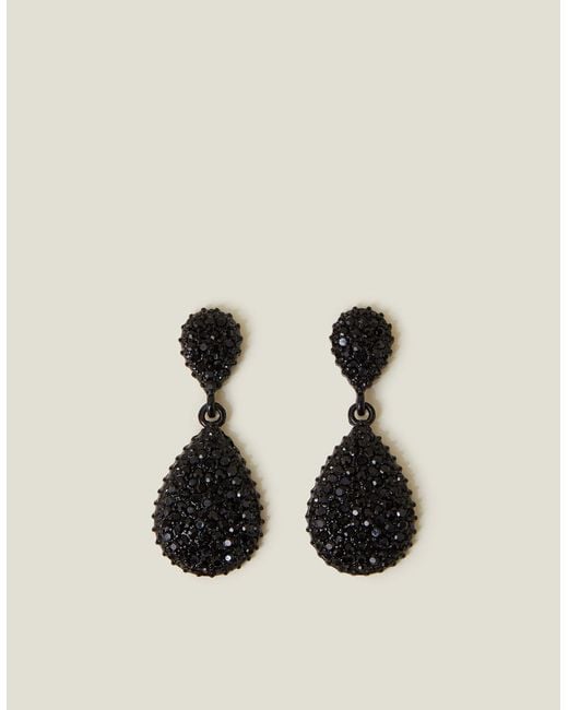 Accessorize Black Sparkle Gem Oval Drop Earrings