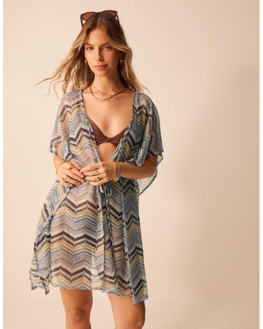Accessorize Blue Zigzag Crochet Mini Kaftan