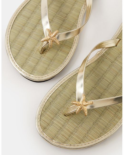Accessorize Natural Starfish Metallic Seagrass Flip Flops