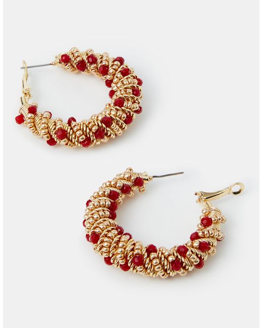 Accessorize Red Statement Beaded Hoop Earrings
