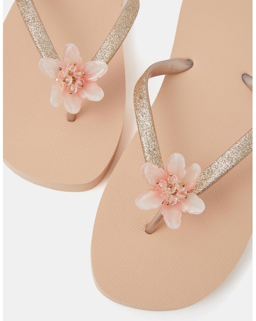 Accessorize Natural Lotus Flower Flip Flops