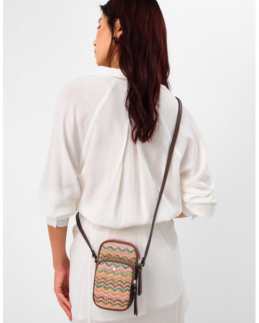 Accessorize White Stripe Raffia Phone Bag
