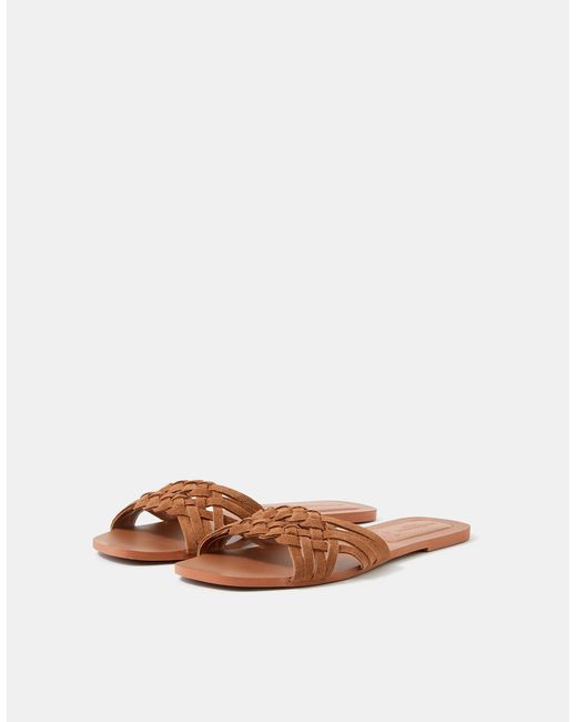 Accessorize Brown Woven Leather Slide Sandals