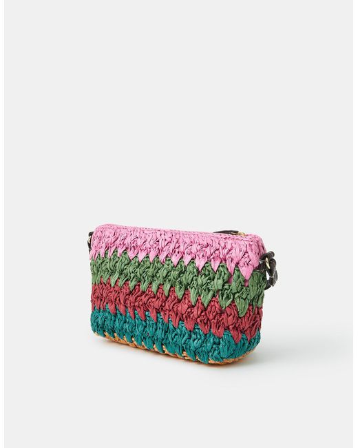 Accessorize Pink Mix Woven Raffia Crossbody Bag