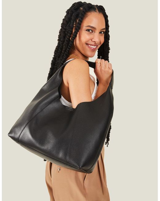 Accessorize Women's Black Leather Scoop Shoulder Bag