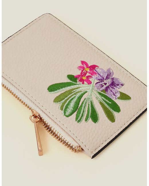 Accessorize Natural Women's Red Floral Embroidered Card Holder
