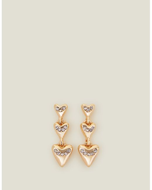 Accessorize Metallic Gold Triple Heart Drop Earrings