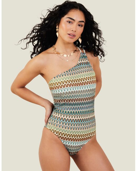 Accessorize Multicolor One-shoulder Crochet Swimsuit Natural