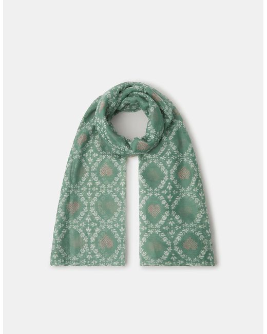 Accessorize Green Lightweight Cross Stitch Heart Print Scarf