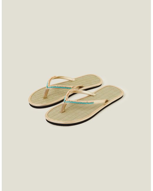 Accessorize Natural Women's Pastel Multi Beaded Seagrass Footbed Flip Flops