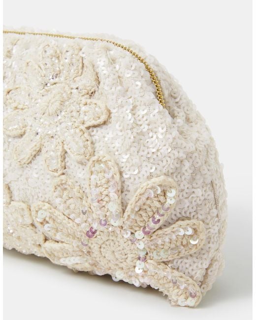 Accessorize Natural Macrame Sequin Clutch Bag