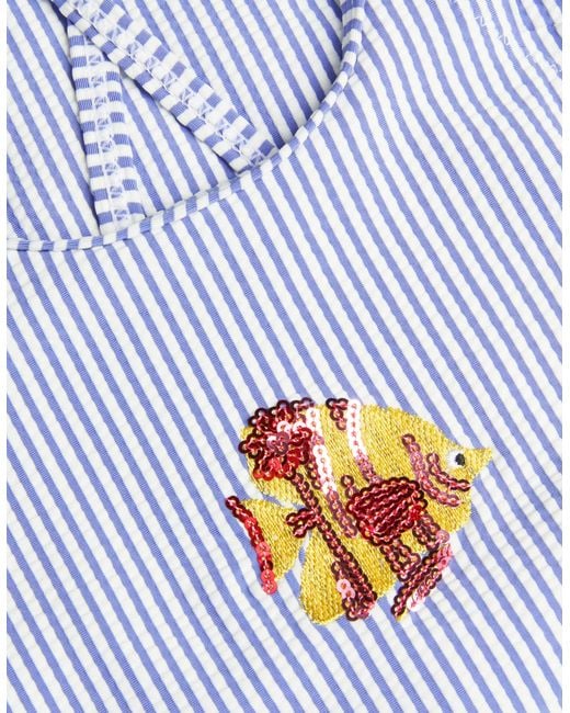 Accessorize Blue Fish Embroidered Stripe Swimsuit