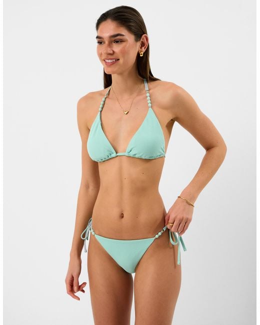 Accessorize Blue Bead Strap Textured Bikini Bottoms