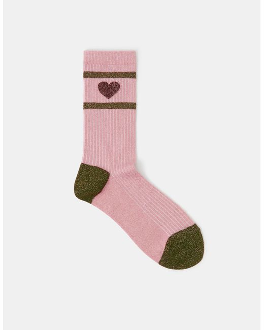Accessorize Pink Heart Varsity Glitter Socks