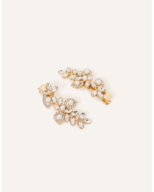 Accessorize Brown Women's Gold Set Of Two Pearl And Crystal Leaf Hair Clips