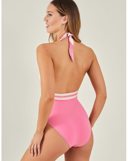 Accessorize Women's Contrast Print Halter Neck Swimsuit Pink