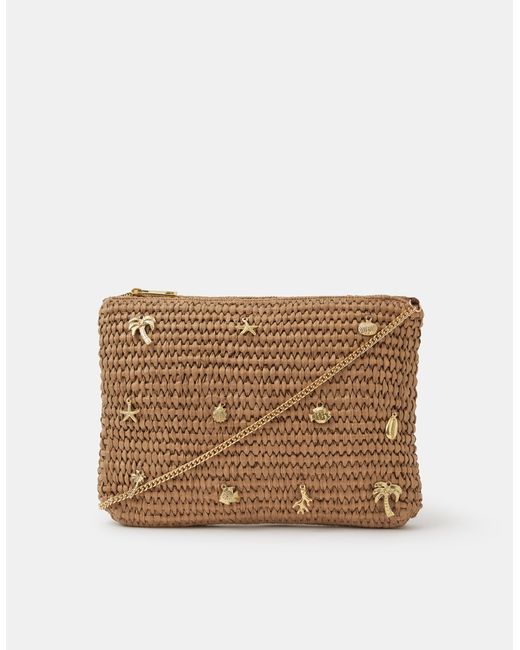 Accessorize Red Charm Raffia Clutch Bag