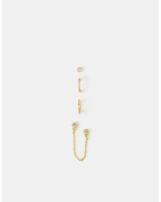 Accessorize Metallic 4-Pack 14Ct-Plated Stud & Hoop Earrings