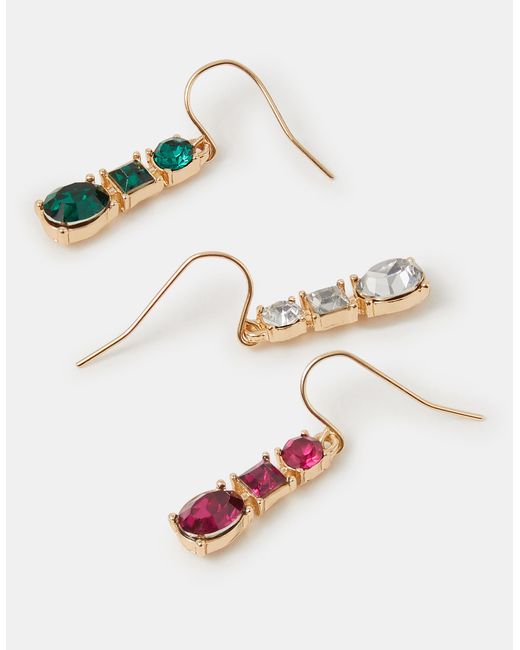 Accessorize White 3-Pack Gemstone Drop Earrings