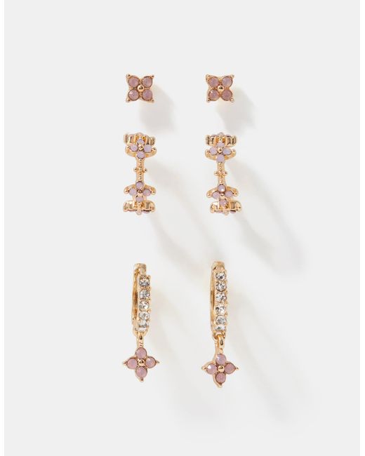 Accessorize White 3-Pack Flower Stud & Hoop Earrings