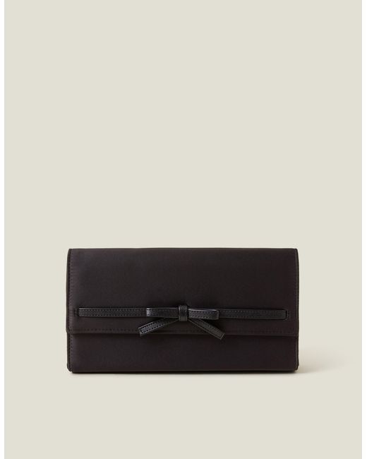 Accessorize Black Leather Bow Satin Clutch Bag