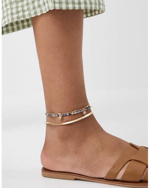 Accessorize Brown 3-Pack Beaded Celestial Anklets